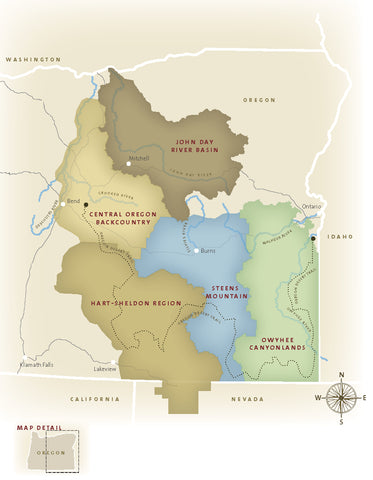 Map showcasing land and wildlife of Oregon