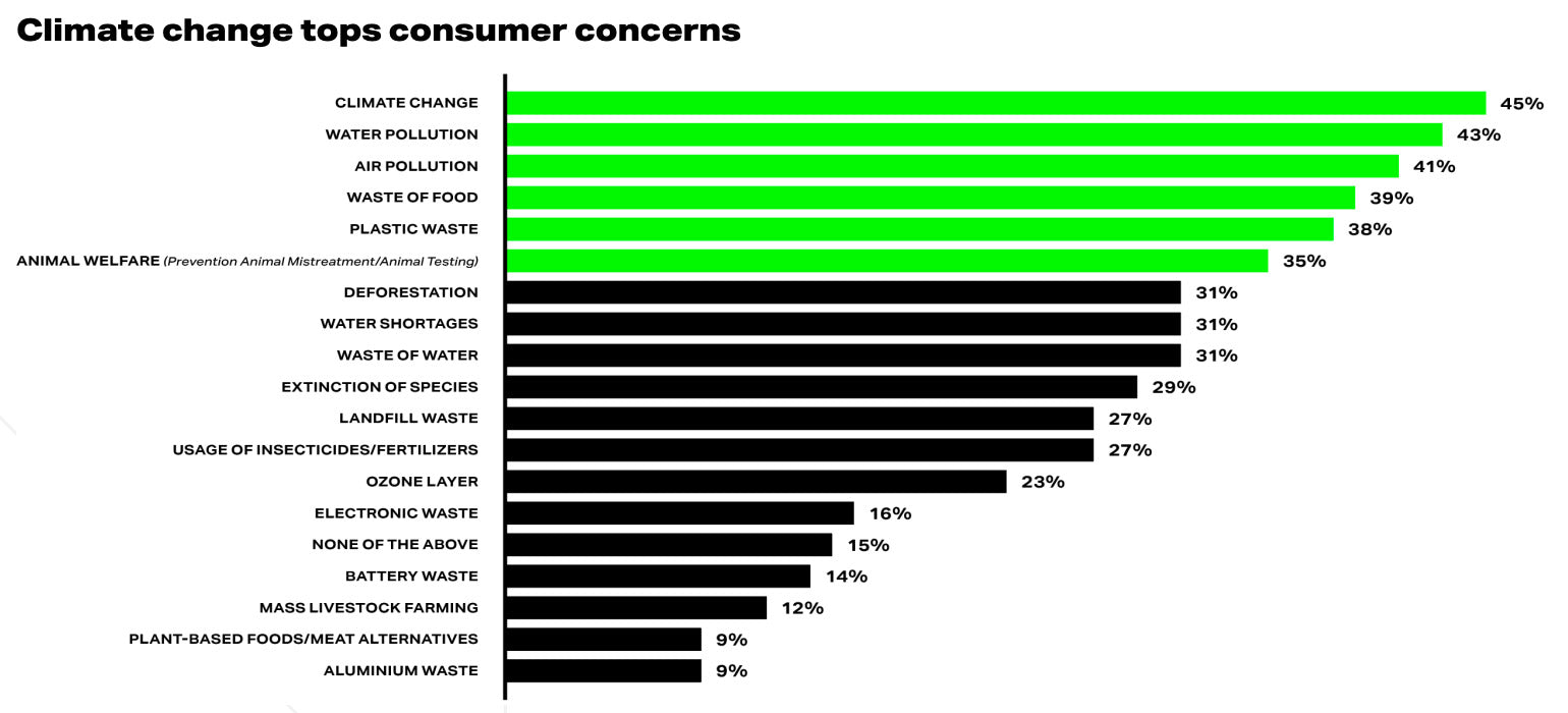 A visual chart of the top consumer concerns regarding climate change