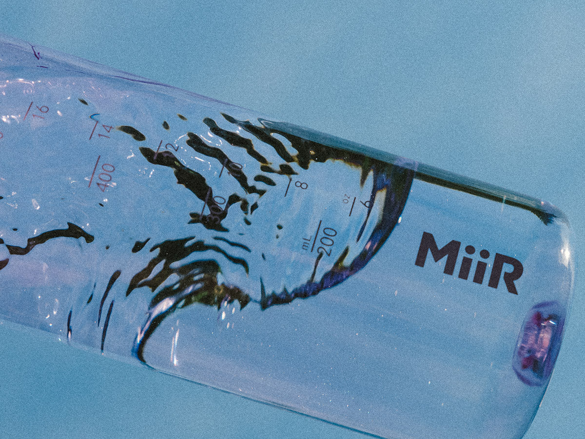 A close up image of the MiiR Everywhere Bottle filled with water
