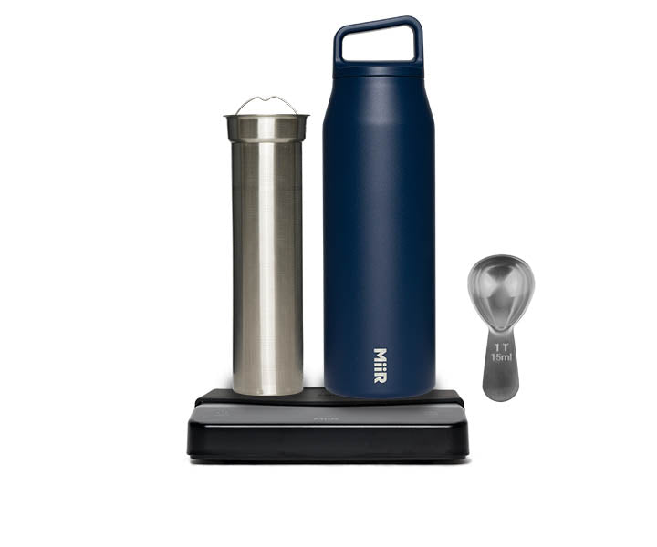 A bundle of 3 products, including a MiiR Wide Mouth Bottle, Cold Brew Filter and Digital Scale