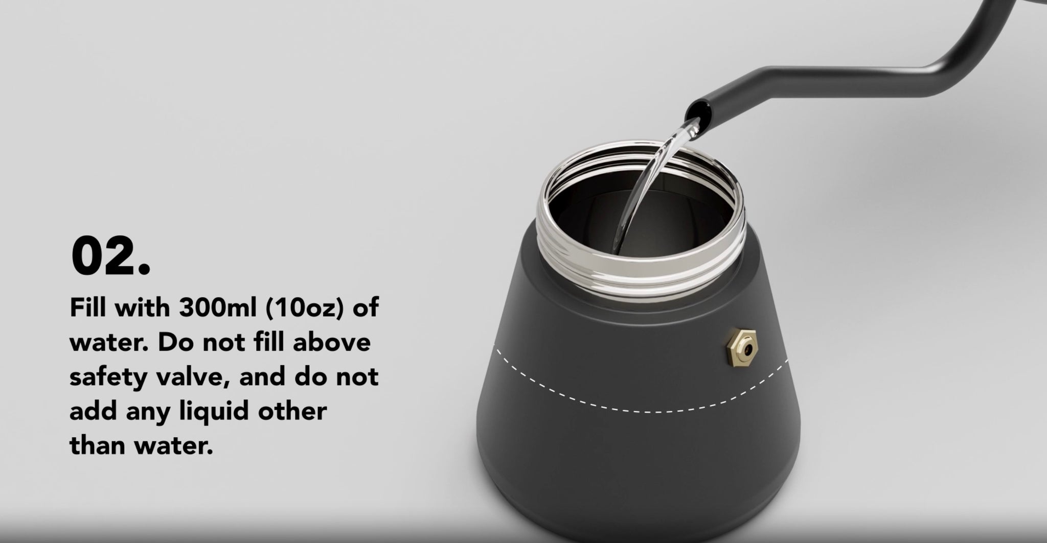 Filling Moka Pot base with water.