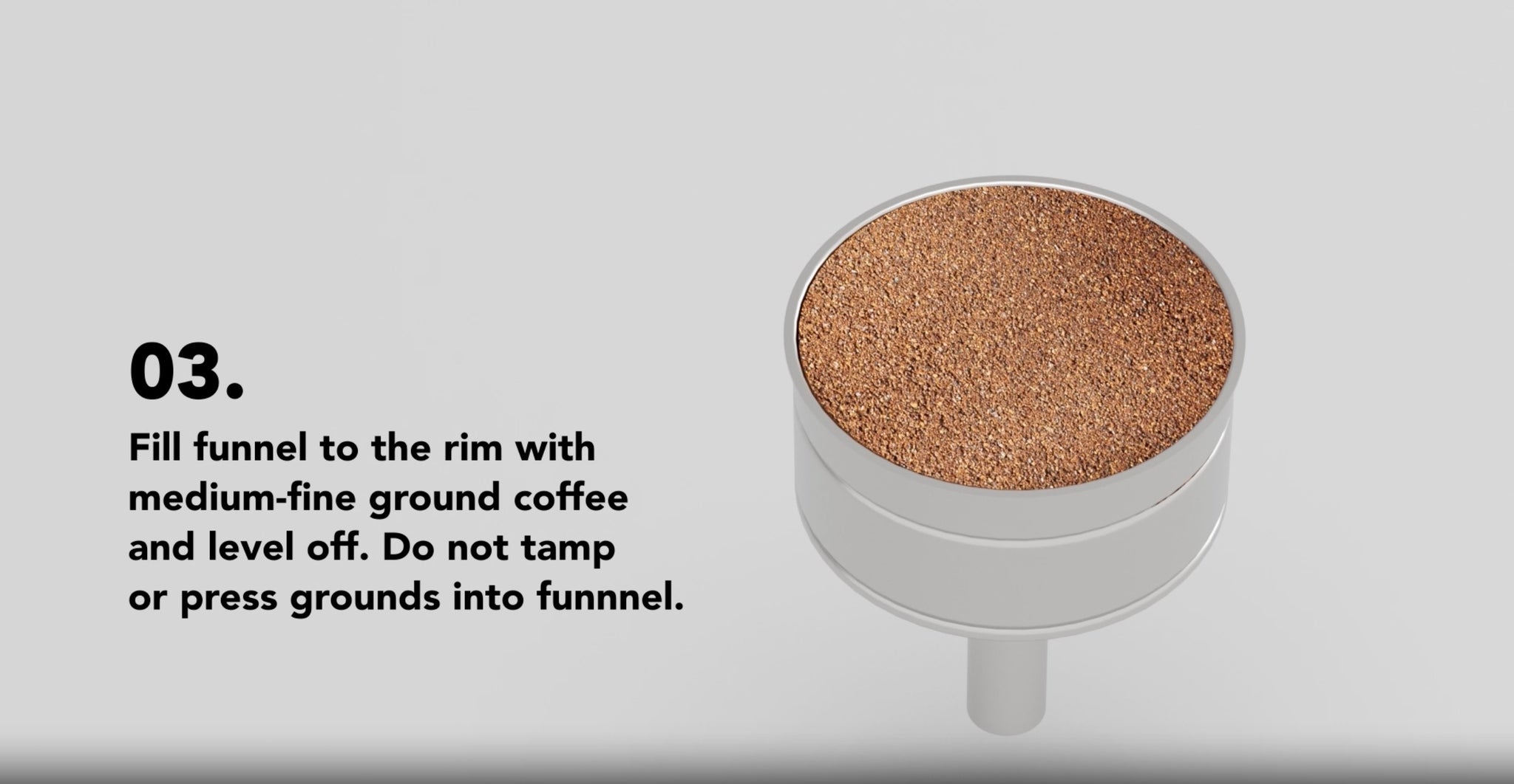 Moka Pot funnel filled with ground coffee.