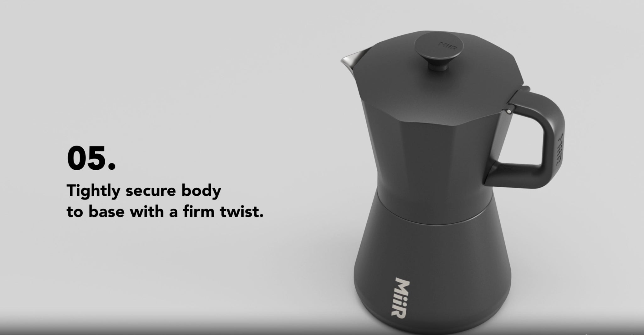 Moka Pot body screwed back onto base.