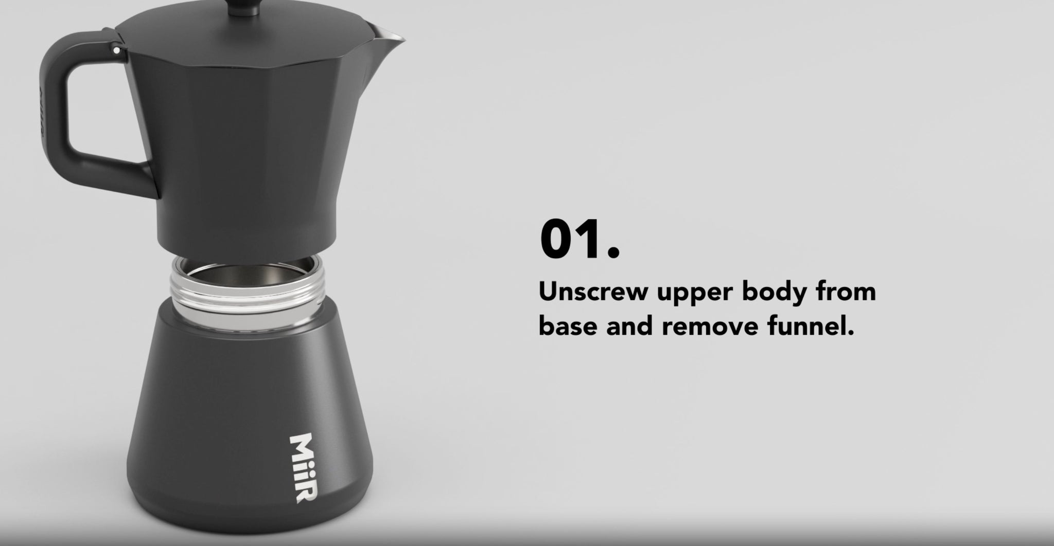 Moka Pot upper body unscrewed from base.